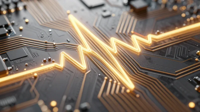 Visualization of high-speed differential signals flowing through a circuit board with controlled impedance pathways