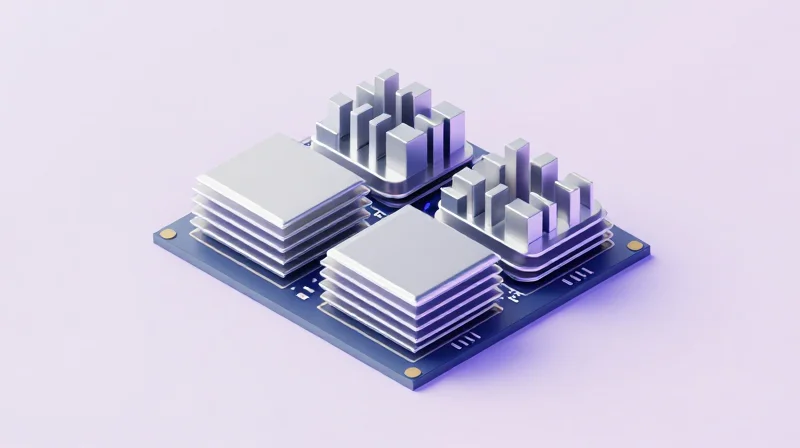 3D render showing heat distribution and cooling paths on a circuit board with metallic heat spreaders