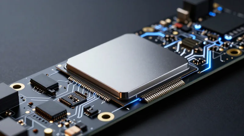 A modern AI-enhanced PCB showing integrated NPU and FPGA modules.