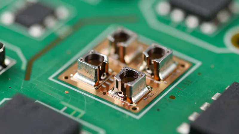 An artistic representation of high-reliability solder joint geometry on a circuit board