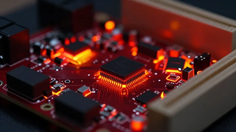 Thermal imaging of a high-power printed circuit board showing heat distribution in a welding environment
