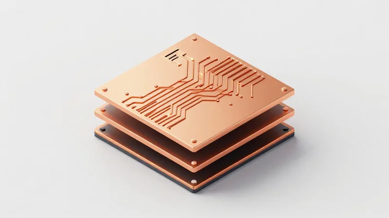 Cross-section view of a multi-layer PCB showing copper weight and dielectric layers