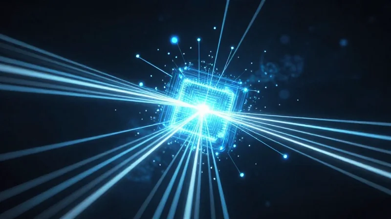 Conceptual 3D visualization of multiple sensor data points converging into a single hub