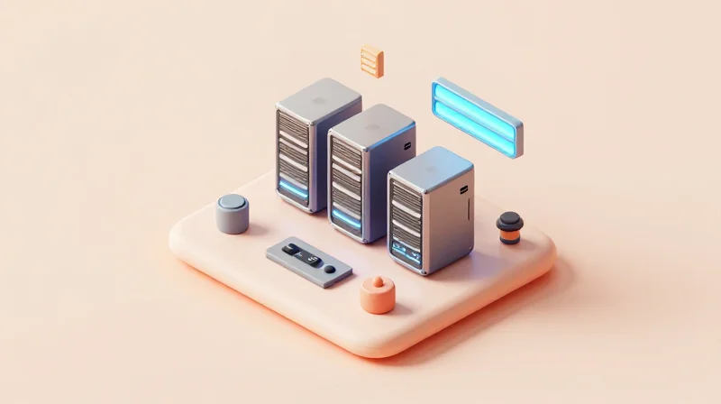 Isometric 3D model representing the balance between processing units and energy efficiency
