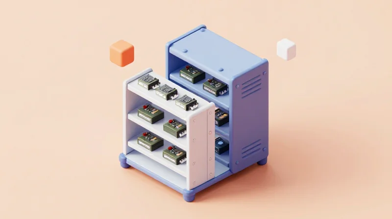 Isometric view of a modular industrial automation system with replaceable high-tech hardware modules.