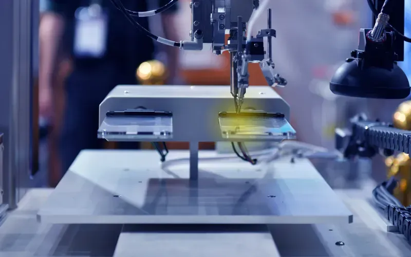 An engineer operating a PCB manufacturing equipment