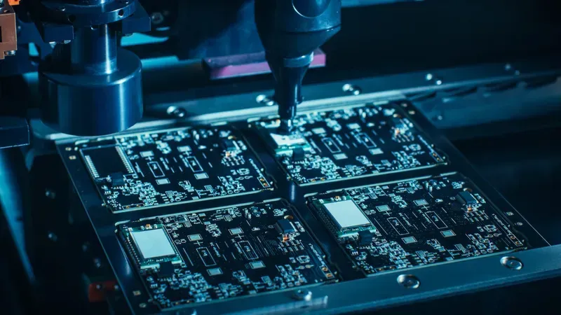 A detailed view of a PCB motherboard assembly line