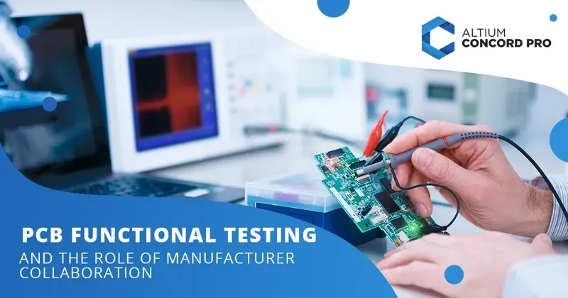 An engineer performing functional testing on a PCB, with testing equipment connected.