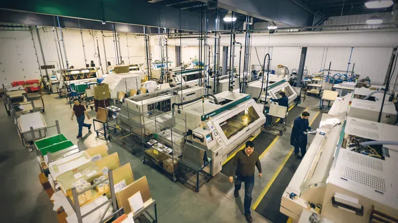 An automated PCB manufacturing line in a factory setting