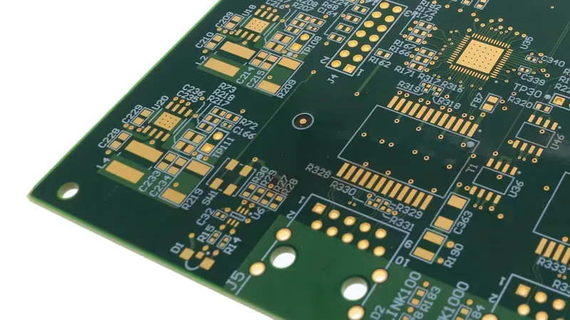 A close-up view of a multi-layer PCB board