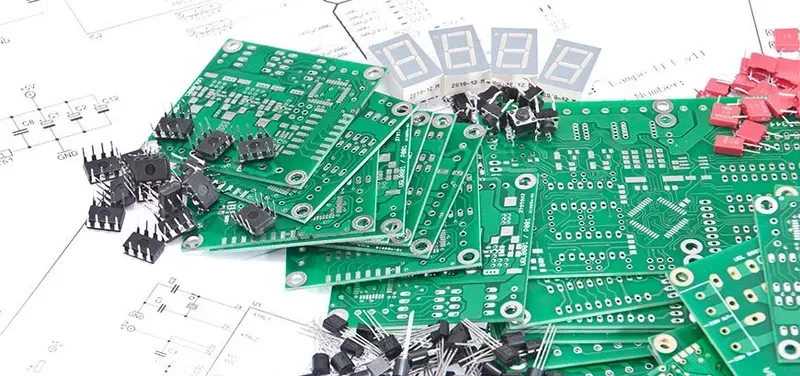 Workers assembling electronic components onto a PCB board