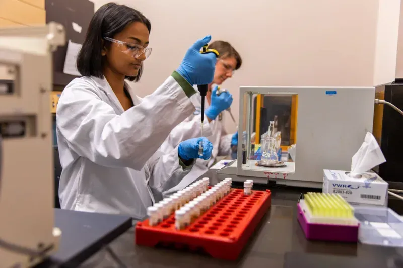 Engineers performing environmental stress testing on a PCB in a laboratory setting