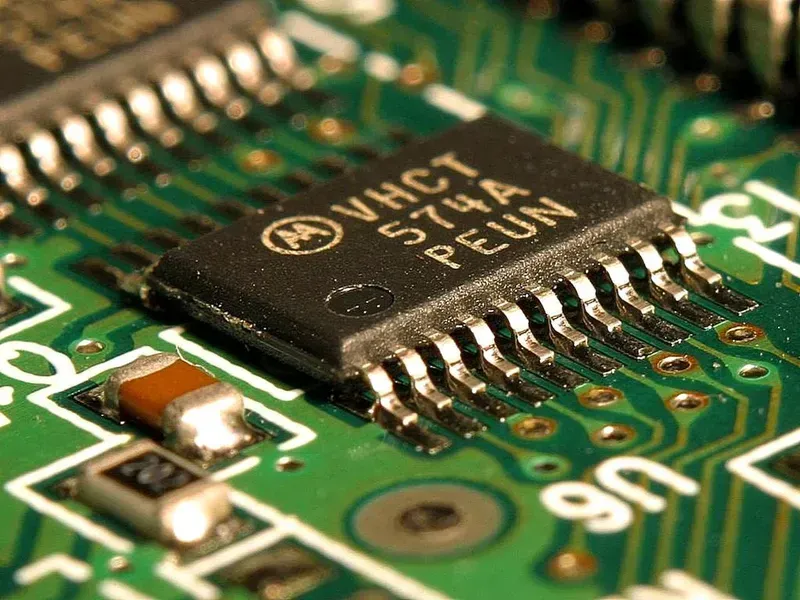 A close-up view of various electronic components