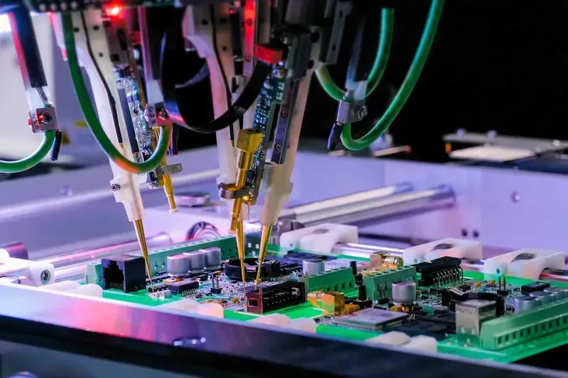 An engineer performing tests on a circuit board