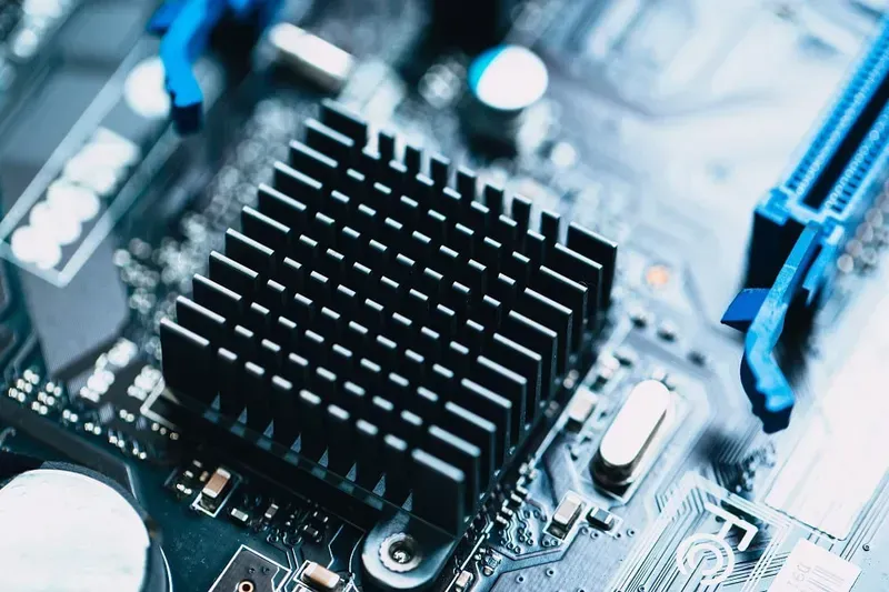 Thermal management components on a PCB.