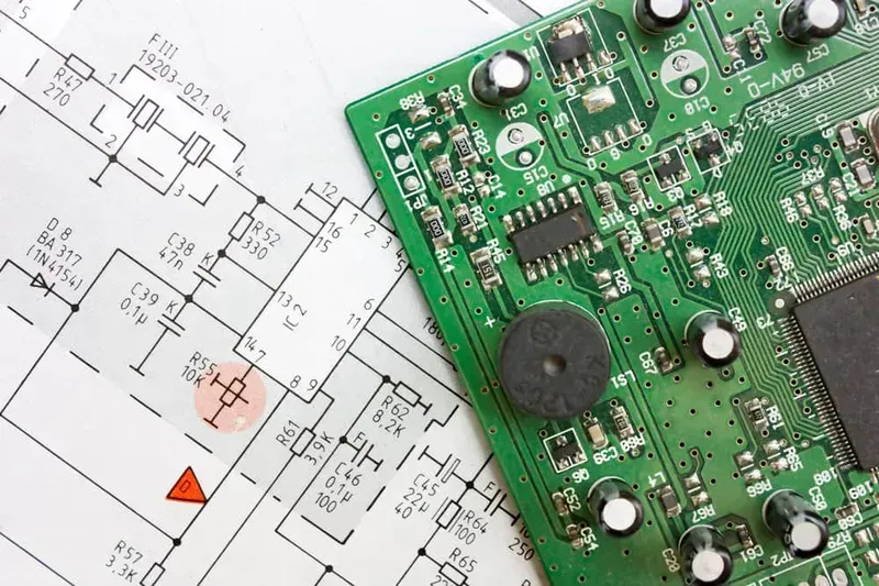 A detailed view of a PCB design layout