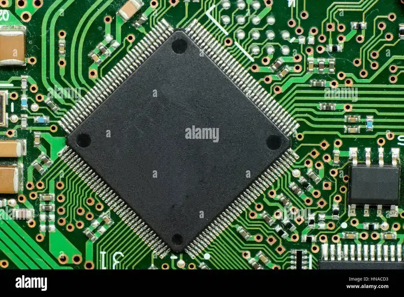Close-up of a microcontroller chip.