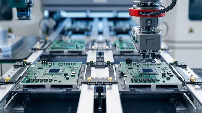 Automated PCB assembly line in action