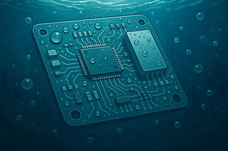 Image of an underwater PCB undergoing encapsulation