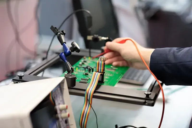 An engineer testing a PCB prototype